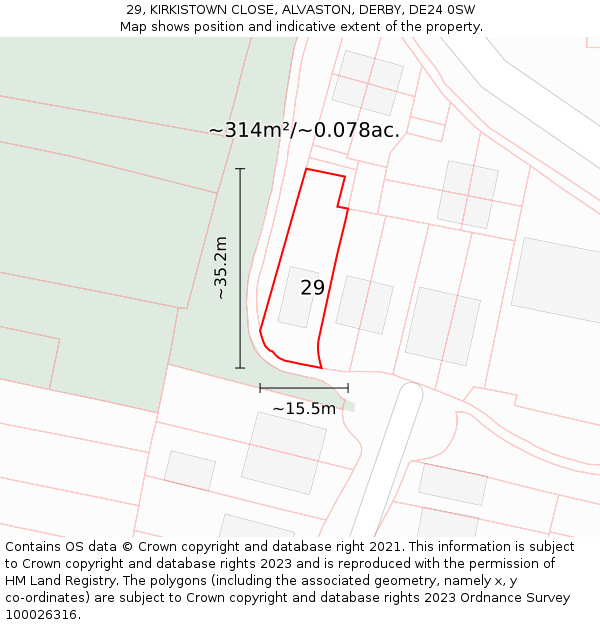 29, KIRKISTOWN CLOSE, ALVASTON, DERBY, DE24 0SW: Plot and title map