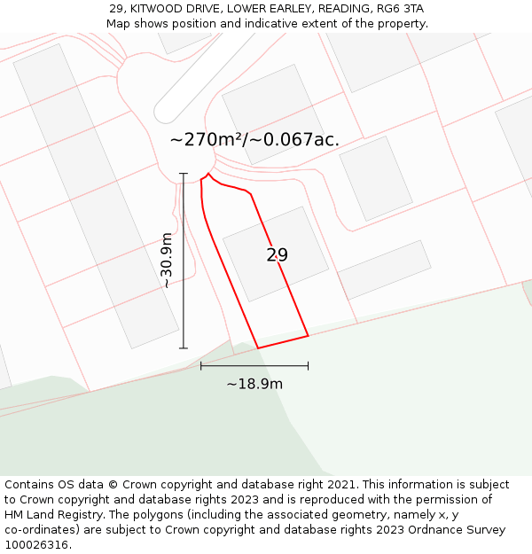 29, KITWOOD DRIVE, LOWER EARLEY, READING, RG6 3TA: Plot and title map