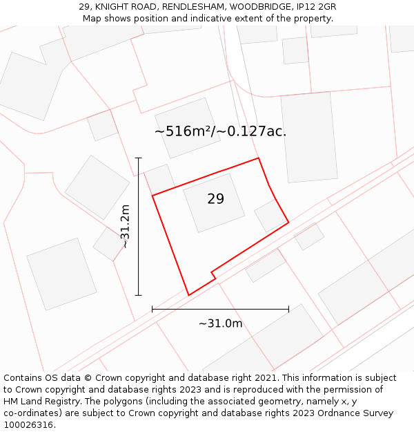 29, KNIGHT ROAD, RENDLESHAM, WOODBRIDGE, IP12 2GR: Plot and title map
