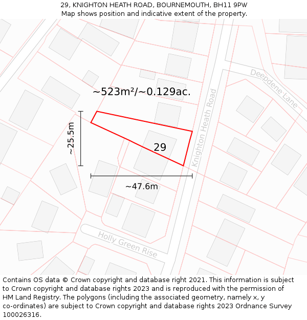 29, KNIGHTON HEATH ROAD, BOURNEMOUTH, BH11 9PW: Plot and title map