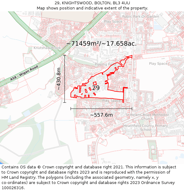 29, KNIGHTSWOOD, BOLTON, BL3 4UU: Plot and title map