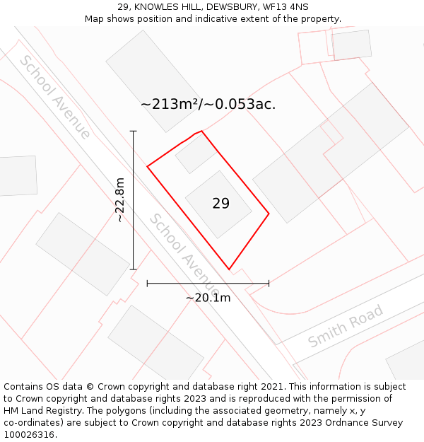 29, KNOWLES HILL, DEWSBURY, WF13 4NS: Plot and title map