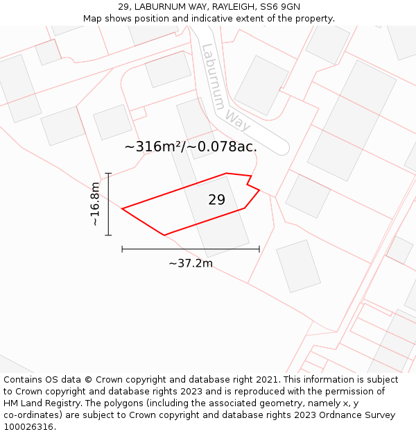 29, LABURNUM WAY, RAYLEIGH, SS6 9GN: Plot and title map