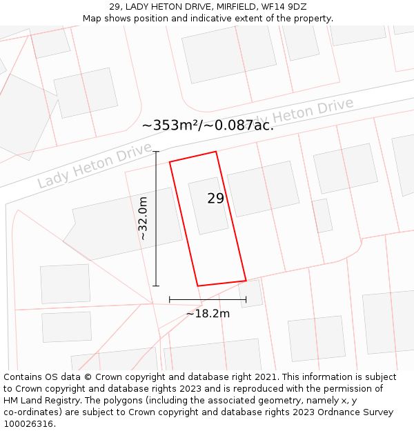 29, LADY HETON DRIVE, MIRFIELD, WF14 9DZ: Plot and title map