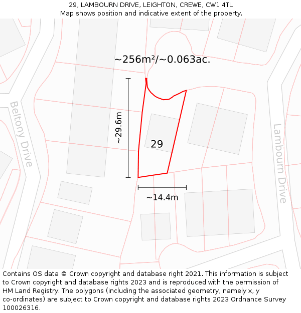 29, LAMBOURN DRIVE, LEIGHTON, CREWE, CW1 4TL: Plot and title map