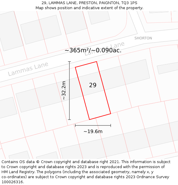 29, LAMMAS LANE, PRESTON, PAIGNTON, TQ3 1PS: Plot and title map