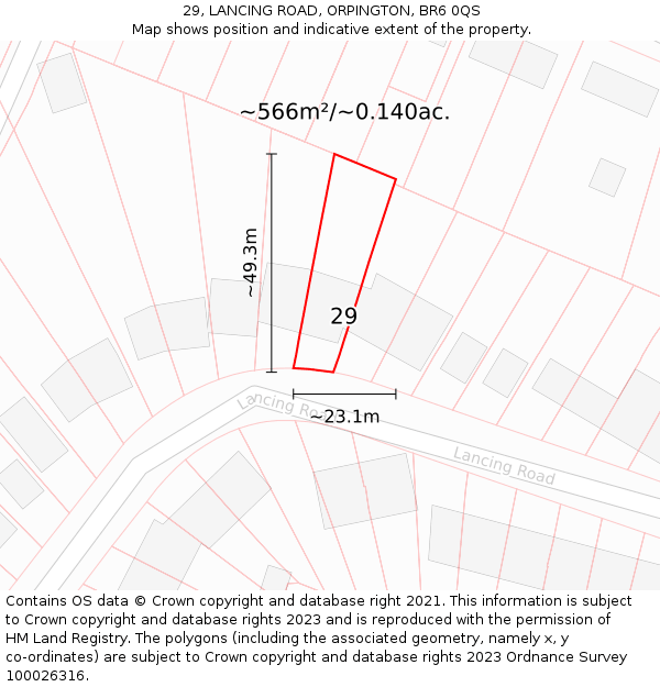 29, LANCING ROAD, ORPINGTON, BR6 0QS: Plot and title map