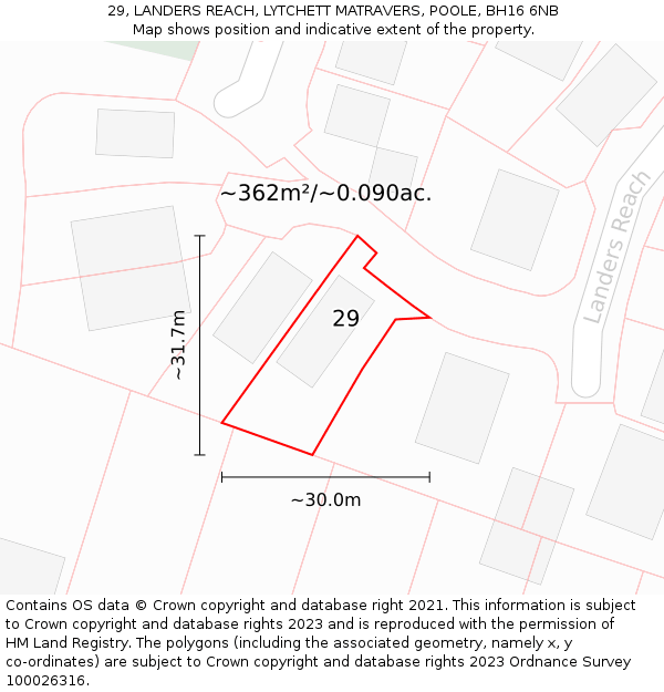 29, LANDERS REACH, LYTCHETT MATRAVERS, POOLE, BH16 6NB: Plot and title map