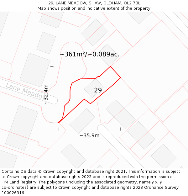 29, LANE MEADOW, SHAW, OLDHAM, OL2 7BL: Plot and title map