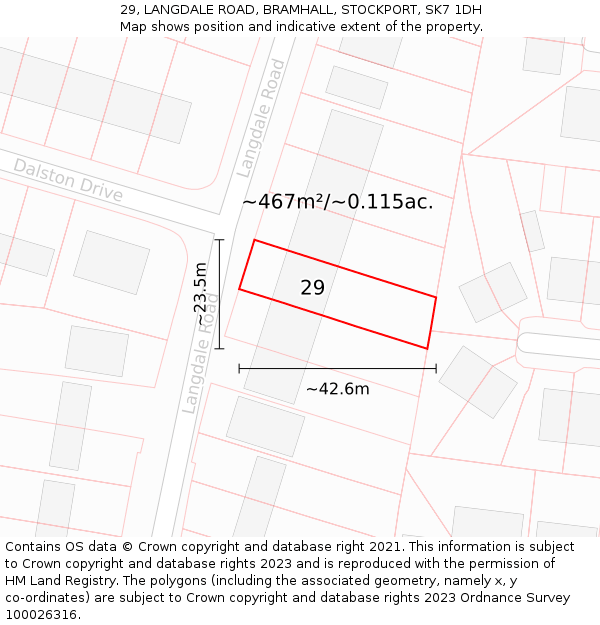 29, LANGDALE ROAD, BRAMHALL, STOCKPORT, SK7 1DH: Plot and title map