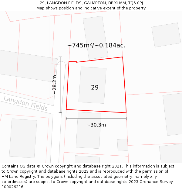 29, LANGDON FIELDS, GALMPTON, BRIXHAM, TQ5 0PJ: Plot and title map