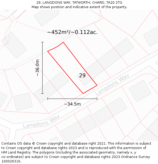 29, LANGDONS WAY, TATWORTH, CHARD, TA20 2TG: Plot and title map