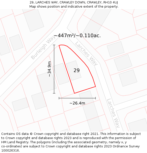 29, LARCHES WAY, CRAWLEY DOWN, CRAWLEY, RH10 4UJ: Plot and title map