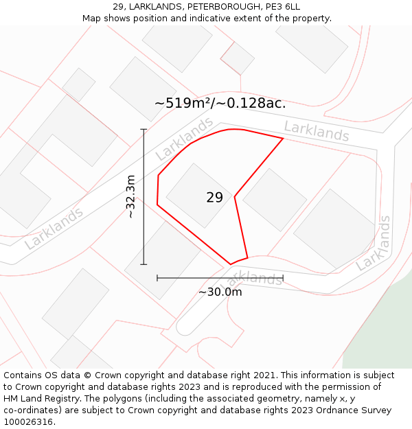 29, LARKLANDS, PETERBOROUGH, PE3 6LL: Plot and title map