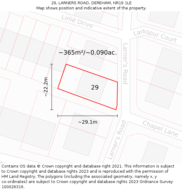 29, LARNERS ROAD, DEREHAM, NR19 1LE: Plot and title map