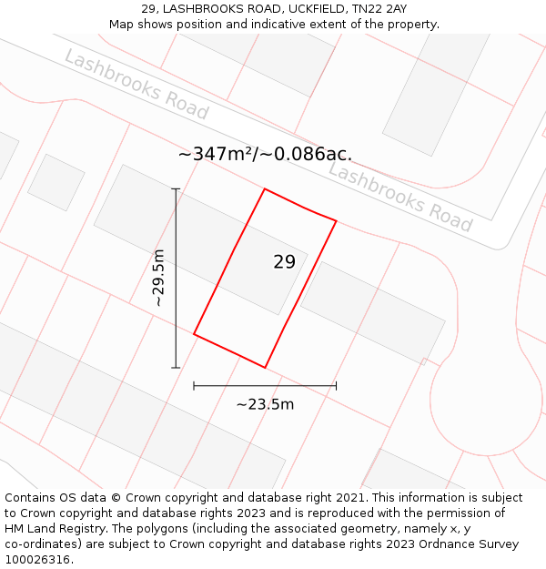 29, LASHBROOKS ROAD, UCKFIELD, TN22 2AY: Plot and title map