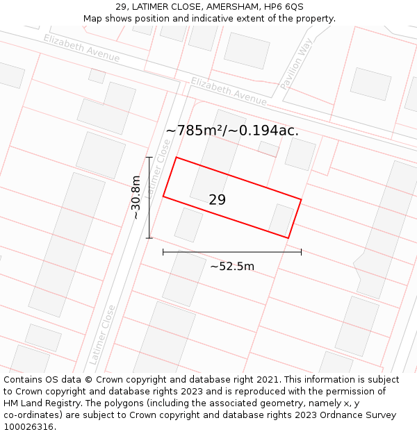 29, LATIMER CLOSE, AMERSHAM, HP6 6QS: Plot and title map