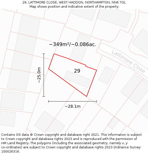 29, LATTIMORE CLOSE, WEST HADDON, NORTHAMPTON, NN6 7GL: Plot and title map