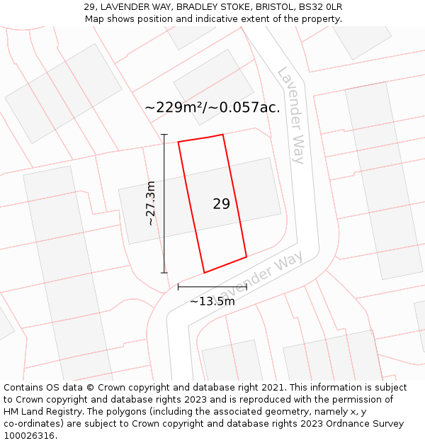 29, LAVENDER WAY, BRADLEY STOKE, BRISTOL, BS32 0LR: Plot and title map