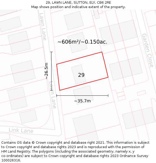 29, LAWN LANE, SUTTON, ELY, CB6 2RE: Plot and title map