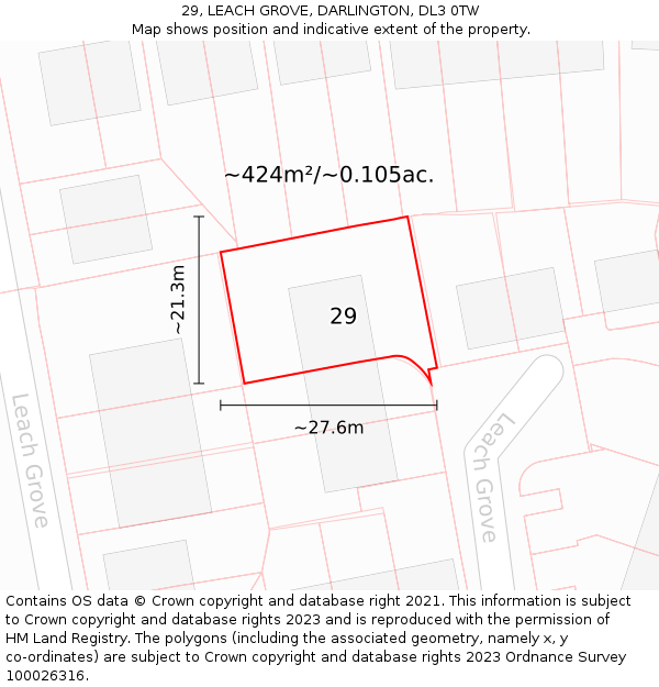 29, LEACH GROVE, DARLINGTON, DL3 0TW: Plot and title map