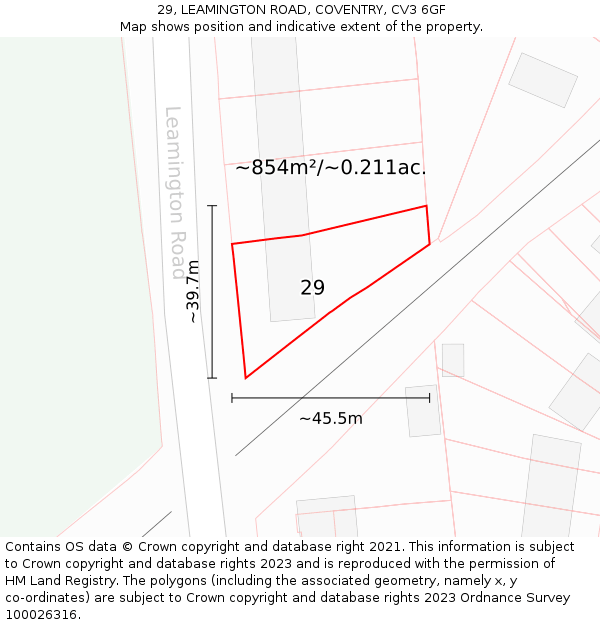 29, LEAMINGTON ROAD, COVENTRY, CV3 6GF: Plot and title map