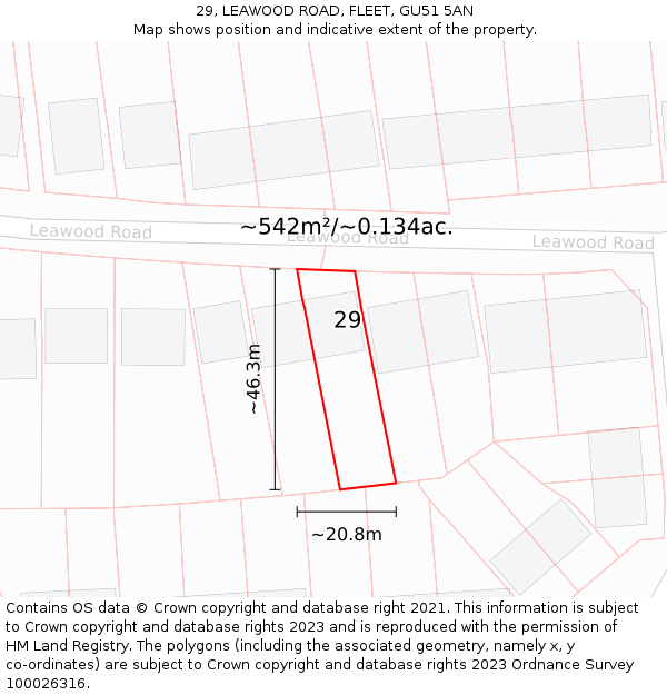 29, LEAWOOD ROAD, FLEET, GU51 5AN: Plot and title map