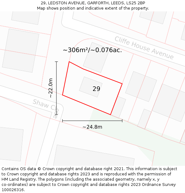 29, LEDSTON AVENUE, GARFORTH, LEEDS, LS25 2BP: Plot and title map