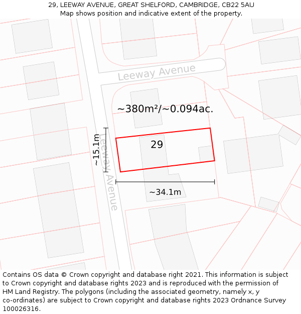 29, LEEWAY AVENUE, GREAT SHELFORD, CAMBRIDGE, CB22 5AU: Plot and title map