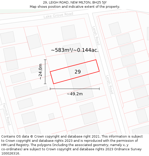 29, LEIGH ROAD, NEW MILTON, BH25 5JY: Plot and title map
