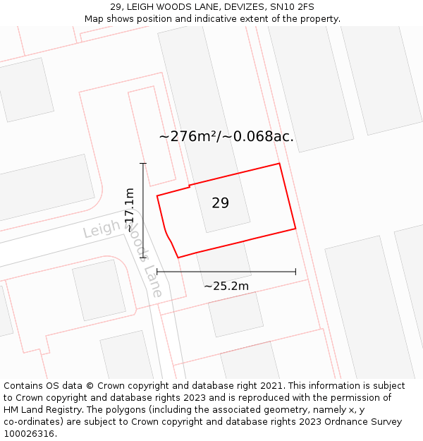 29, LEIGH WOODS LANE, DEVIZES, SN10 2FS: Plot and title map
