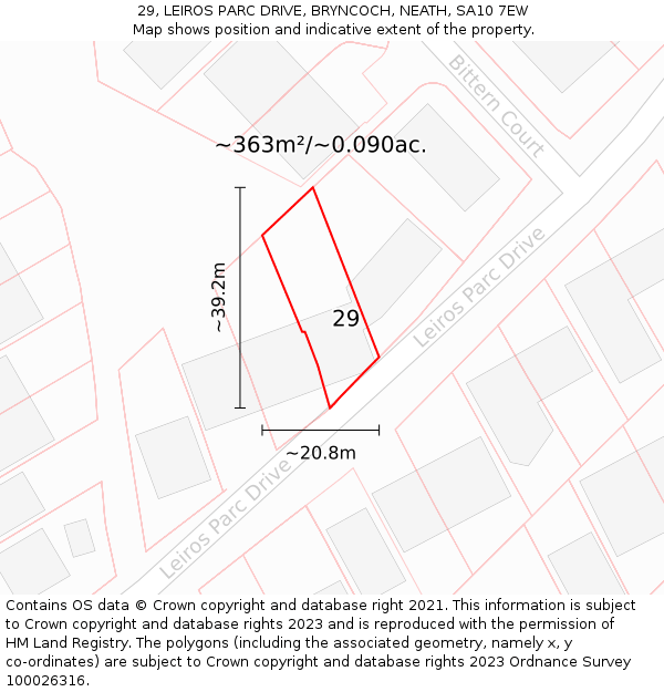 29, LEIROS PARC DRIVE, BRYNCOCH, NEATH, SA10 7EW: Plot and title map