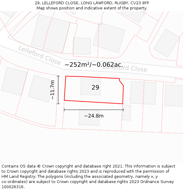 29, LELLEFORD CLOSE, LONG LAWFORD, RUGBY, CV23 9FP: Plot and title map
