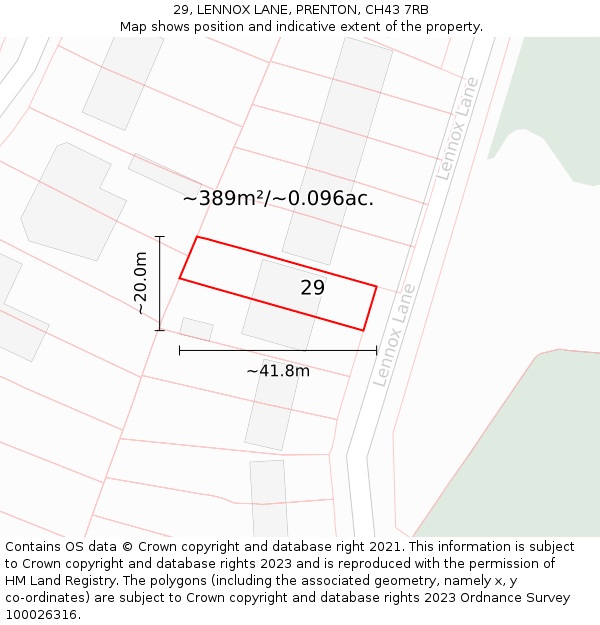 29, LENNOX LANE, PRENTON, CH43 7RB: Plot and title map