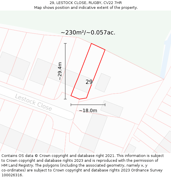 29, LESTOCK CLOSE, RUGBY, CV22 7HR: Plot and title map