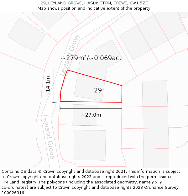 29, LEYLAND GROVE, HASLINGTON, CREWE, CW1 5ZE: Plot and title map