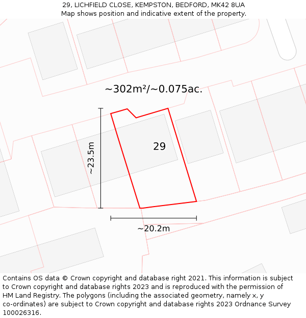 29, LICHFIELD CLOSE, KEMPSTON, BEDFORD, MK42 8UA: Plot and title map