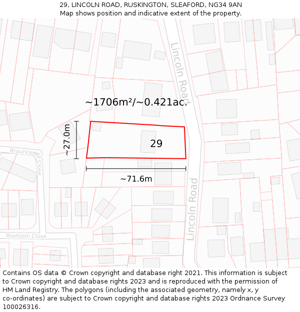 29, LINCOLN ROAD, RUSKINGTON, SLEAFORD, NG34 9AN: Plot and title map