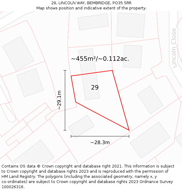 29, LINCOLN WAY, BEMBRIDGE, PO35 5RR: Plot and title map