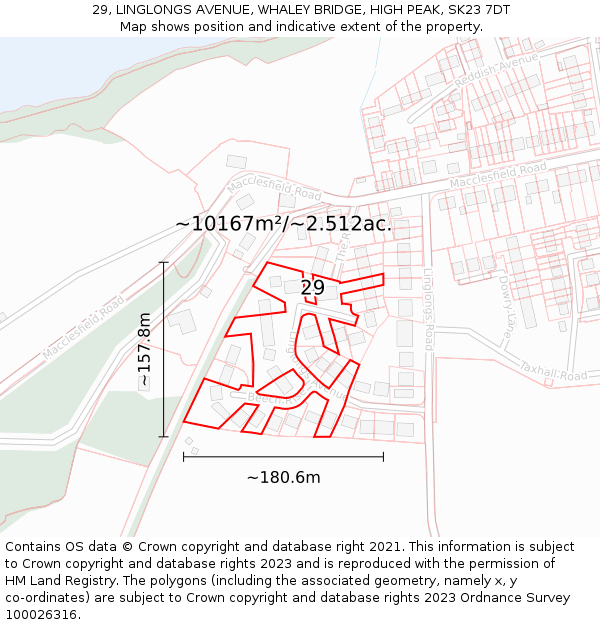 29, LINGLONGS AVENUE, WHALEY BRIDGE, HIGH PEAK, SK23 7DT: Plot and title map
