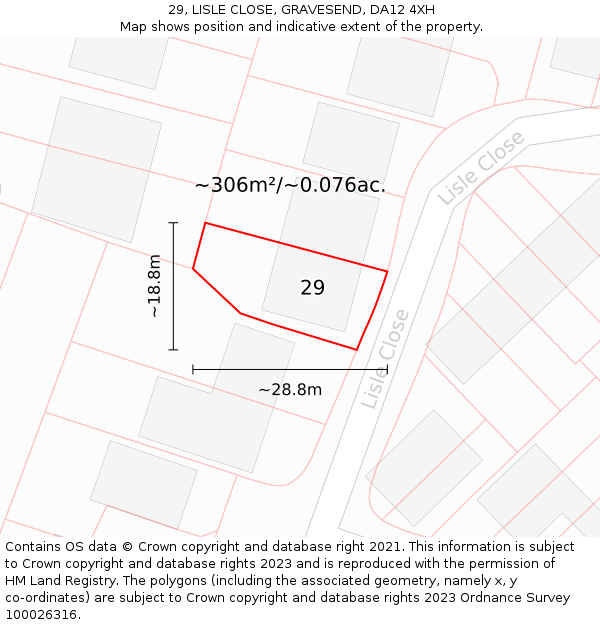 29, LISLE CLOSE, GRAVESEND, DA12 4XH: Plot and title map