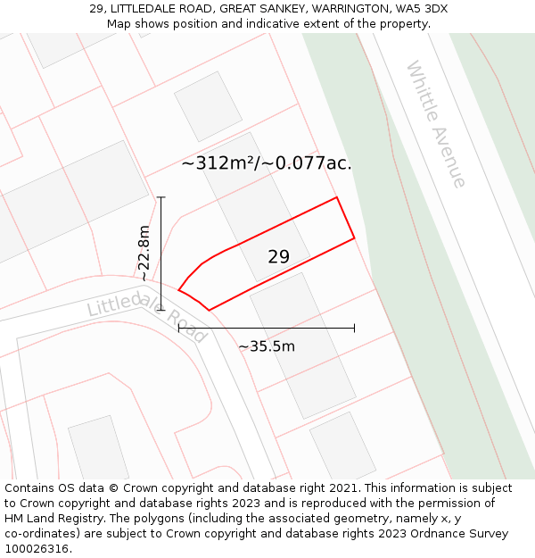 29, LITTLEDALE ROAD, GREAT SANKEY, WARRINGTON, WA5 3DX: Plot and title map
