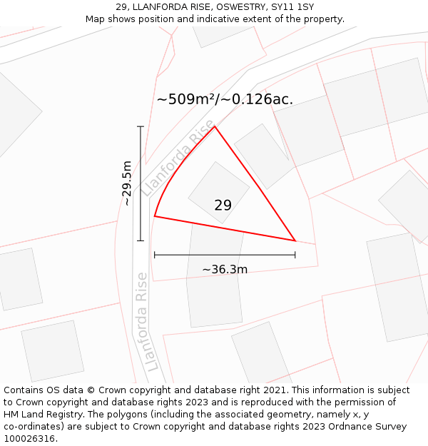 29, LLANFORDA RISE, OSWESTRY, SY11 1SY: Plot and title map