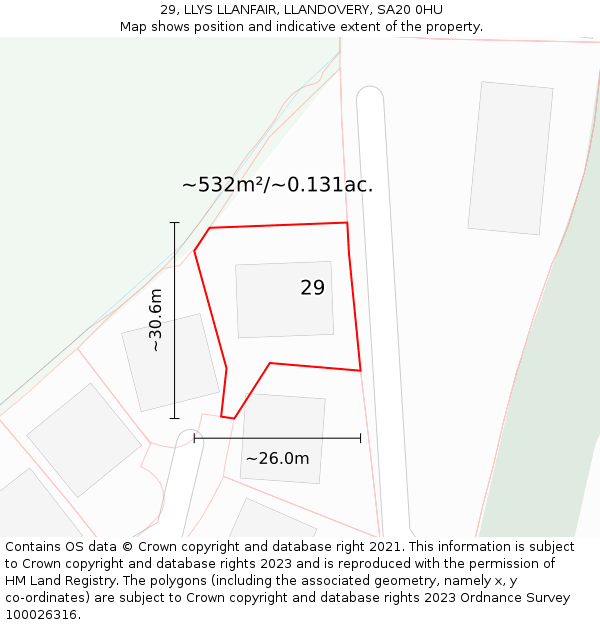 29, LLYS LLANFAIR, LLANDOVERY, SA20 0HU: Plot and title map