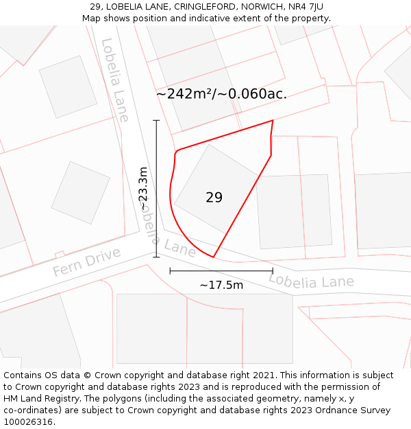 29, LOBELIA LANE, CRINGLEFORD, NORWICH, NR4 7JU: Plot and title map