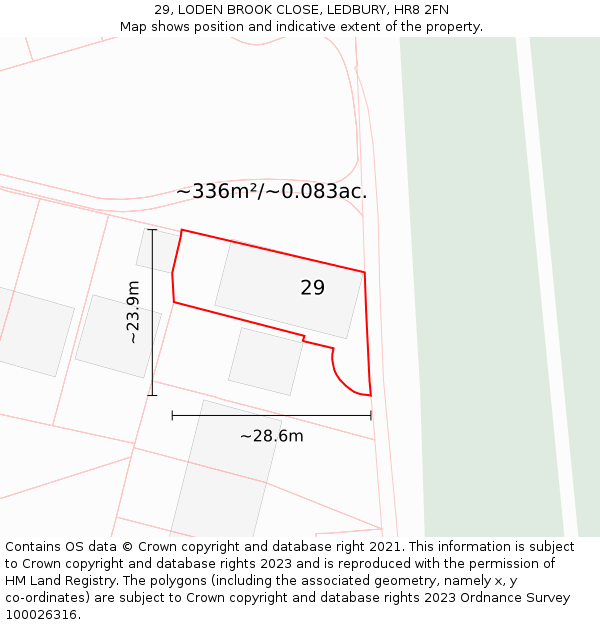 29, LODEN BROOK CLOSE, LEDBURY, HR8 2FN: Plot and title map