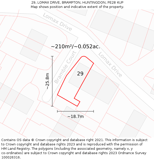 29, LOMAX DRIVE, BRAMPTON, HUNTINGDON, PE28 4UP: Plot and title map
