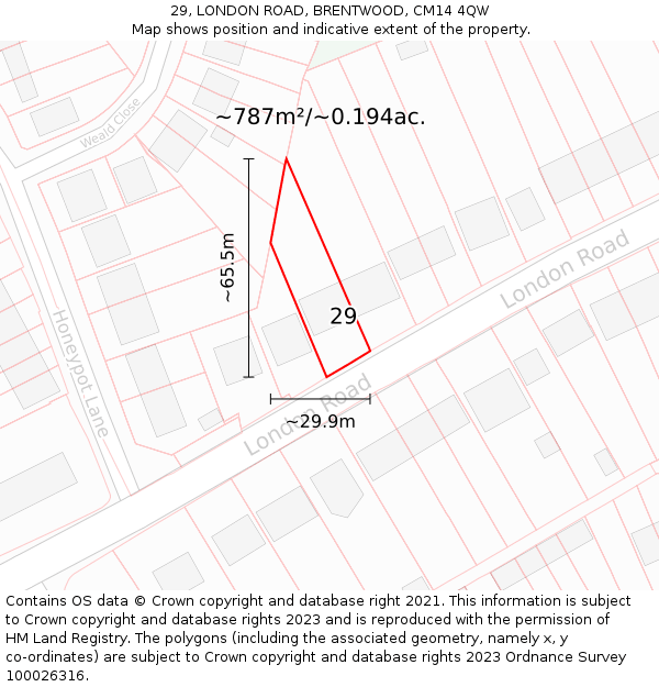 29, LONDON ROAD, BRENTWOOD, CM14 4QW: Plot and title map