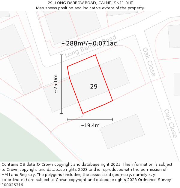 29, LONG BARROW ROAD, CALNE, SN11 0HE: Plot and title map