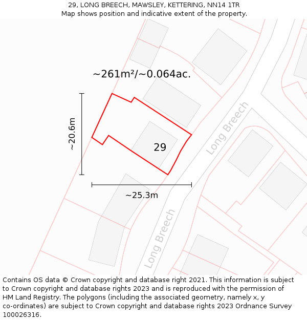 29, LONG BREECH, MAWSLEY, KETTERING, NN14 1TR: Plot and title map